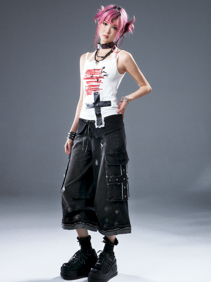 Denim Ripped Knee-Length Pants【s0000012942】