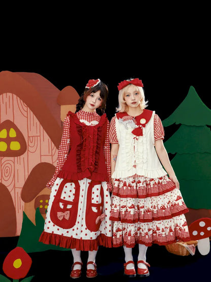 Multi-Layer Printed Red Checkered Cake Skirt【s0000013937】