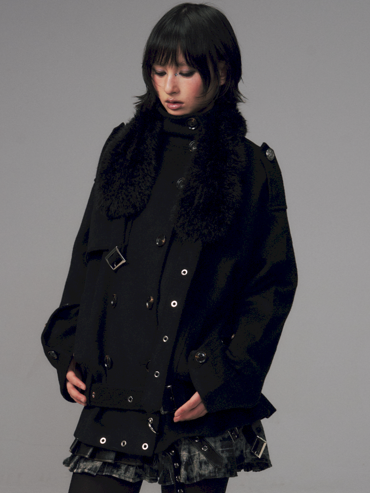 Dark Wool Double-Breasted Coat【s0000014451】