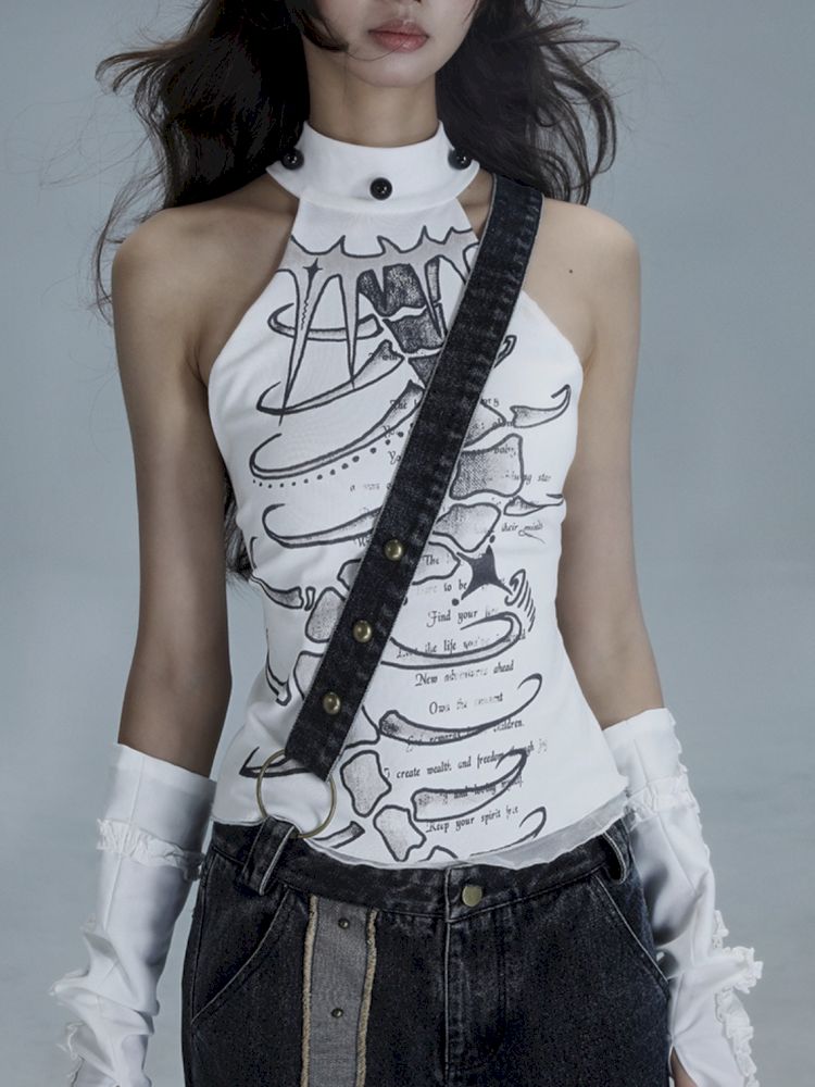 White Skinny Neck Tank Top【s0000013487】