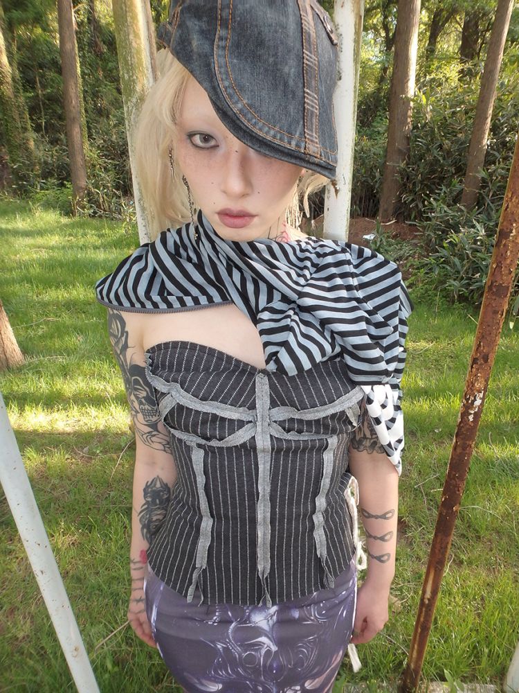 3D design sense drawstring bustier【s0000012467】