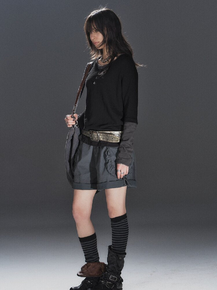 Paneled Punk Long Sleeved T Shirt【s0000016236】
