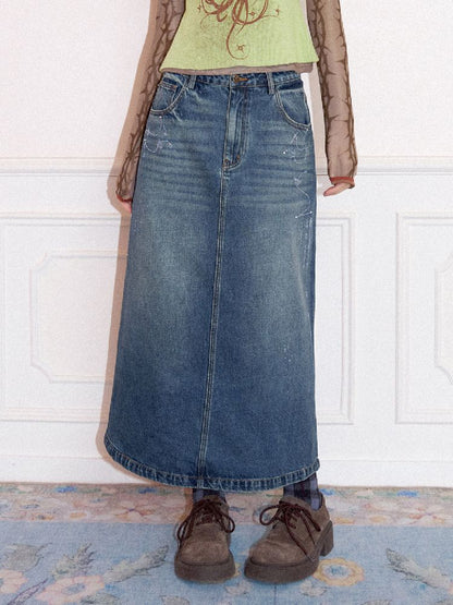 Low- Waisted Denim Mid-Length Half Skirt【s0000011643】