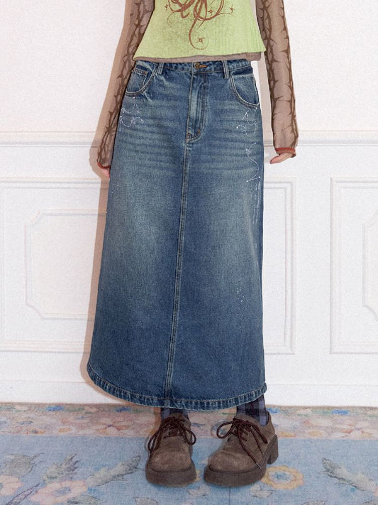 Low- Waisted Denim Mid-Length Half Skirt【s0000011643】