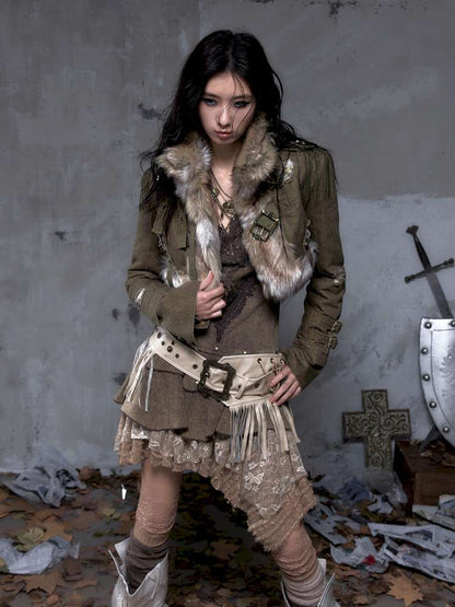 Washed Ripped Gold Filigree Denim Coat【s0000014653】