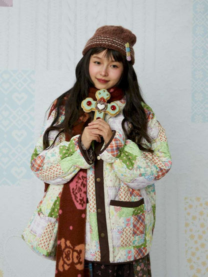 Quilted Print Blocked Padded Jacket【s0000015037】