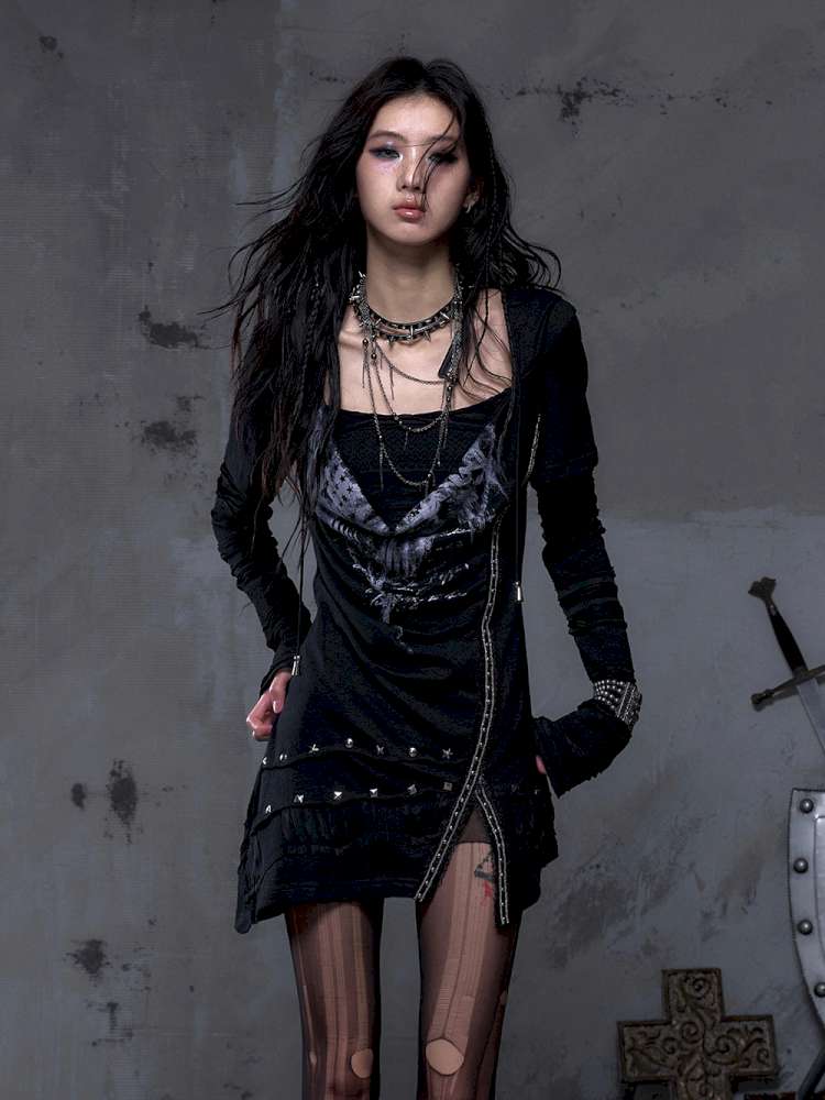 Patchwork long-sleeve layered dress【s0000014465】