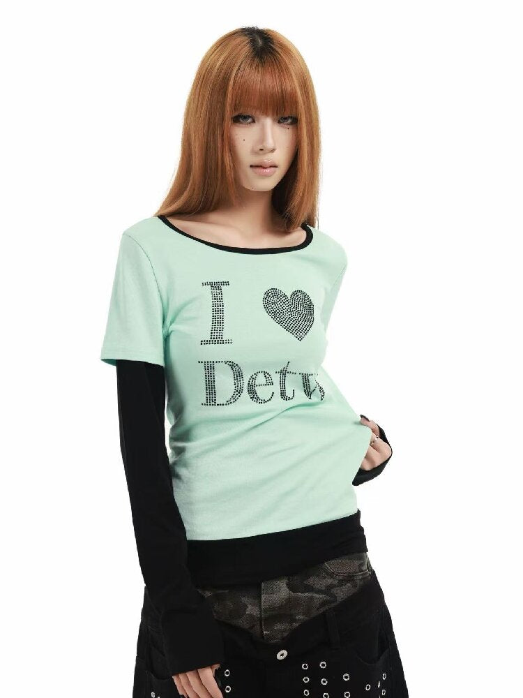 Fake Two-Piece Mint Green U-Neck T【s0000018360】