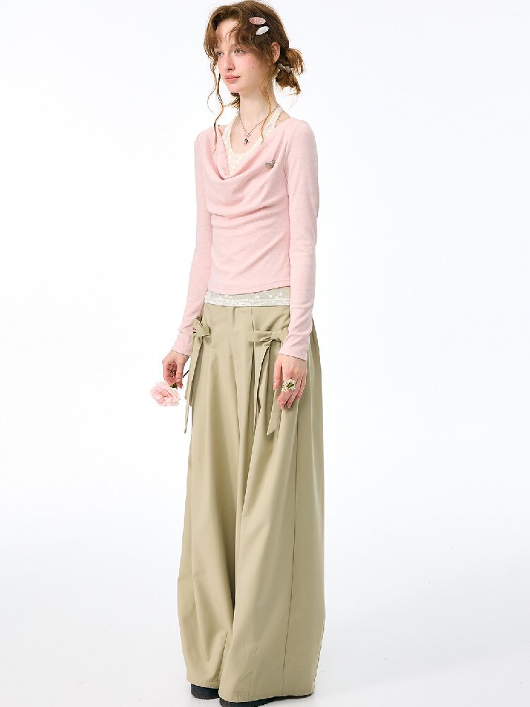 Soft Bow Drape Casual Wide Pants【s0000017874】