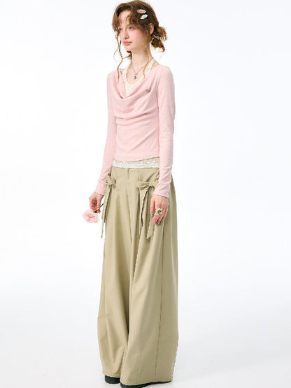 Soft Bow Drape Casual Wide Pants【s0000017874】