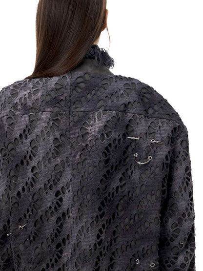 Black Metal Studded Cotton Suit【s0000015127】