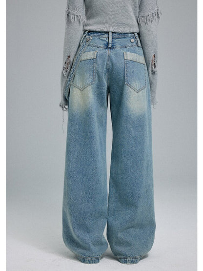 Washed Scratch Wide-Leg Jeans【s0000016255】