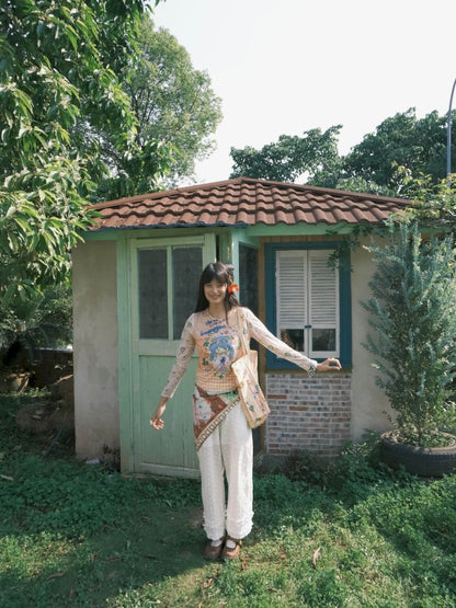 Printed Long-Sleeved Mesh T-Shirt【s0000012776】