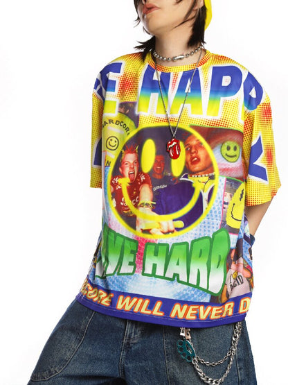 Rave Smiley Face Print T-shirt【s0000015889】
