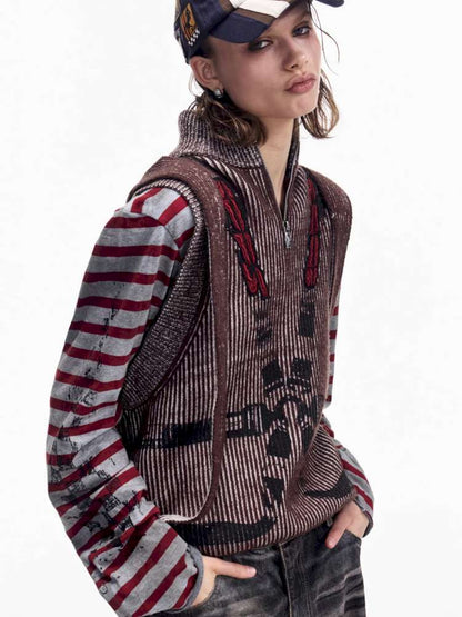 Two Tone Woven Cardigan Vest【s0000015174】