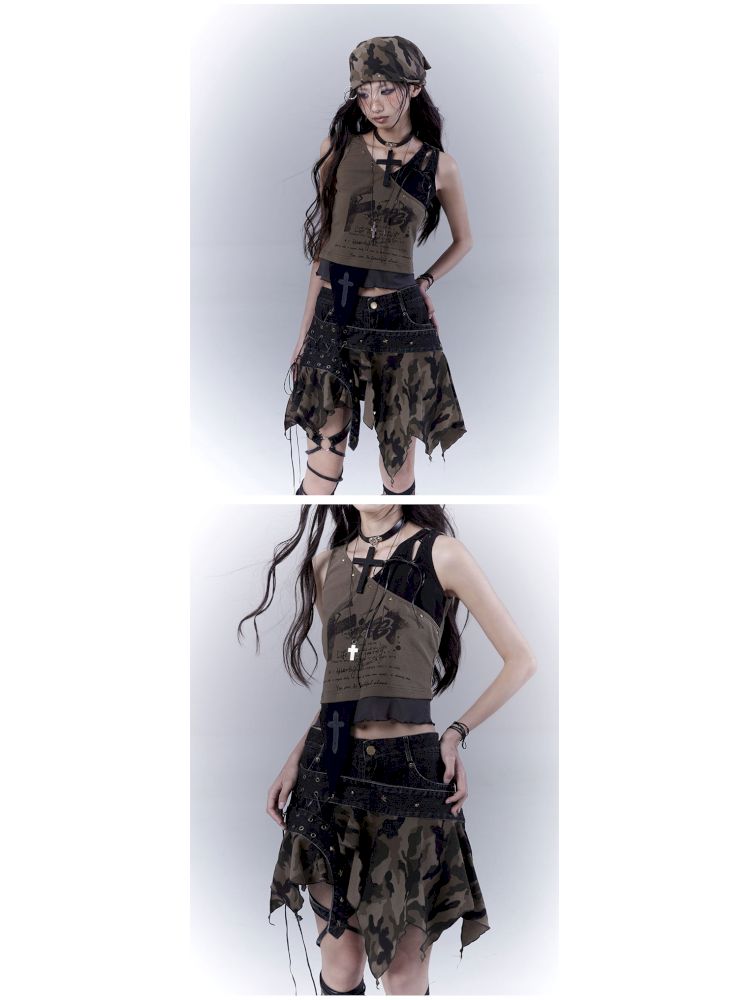 Wasteland slimming printed vest top【s0000012840】