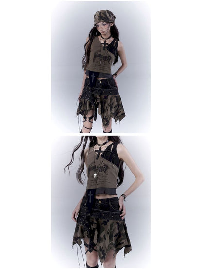 Wasteland slimming printed vest top【s0000012840】