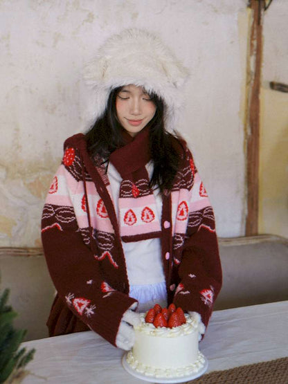 Strawberry Cake Jacquard Knit Scarf【s0000014943】