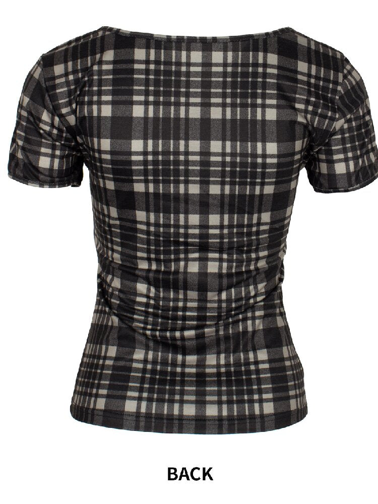 Patchwork Bow Cartoon Check T-Shirt【s0000018082】