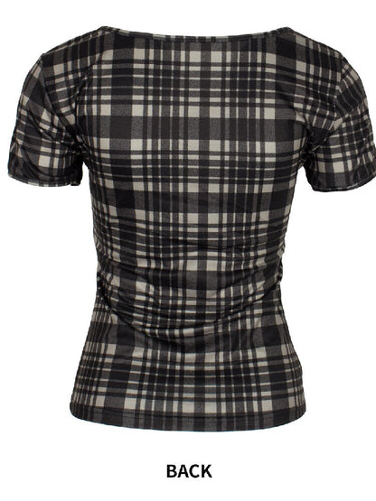 Patchwork Bow Cartoon Check T-Shirt【s0000018082】
