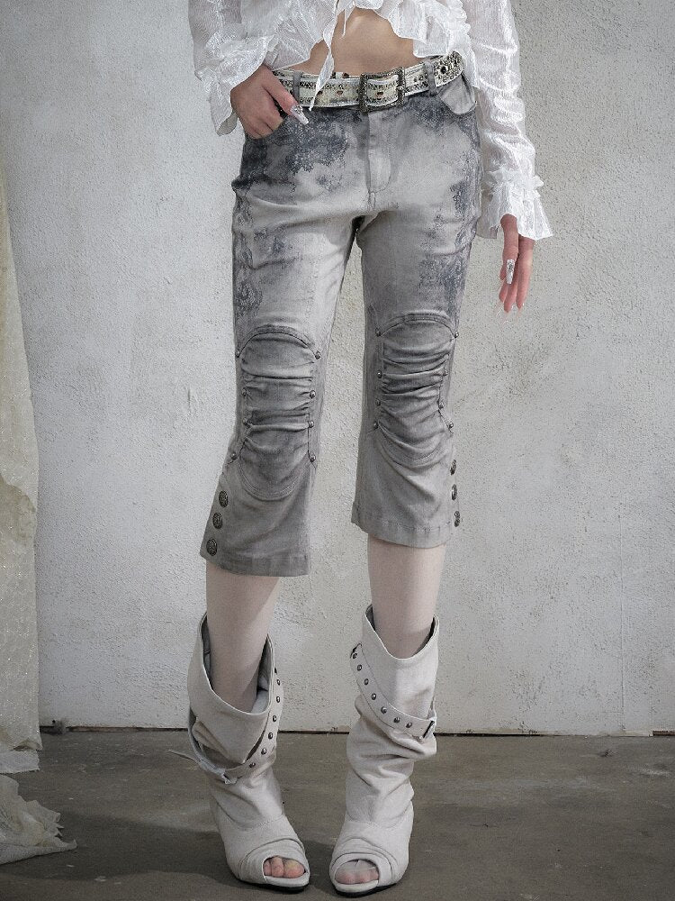 Distressed Lace Print Cropped Pants【s0000017860】