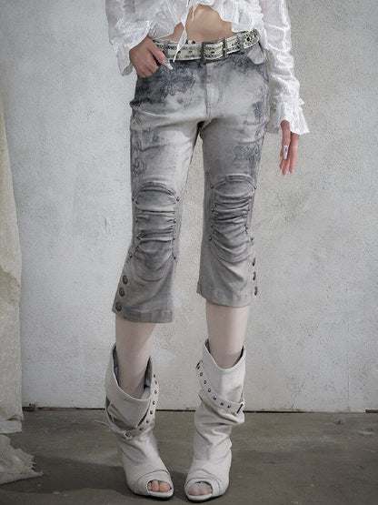 Distressed Lace Print Cropped Pants【s0000017860】