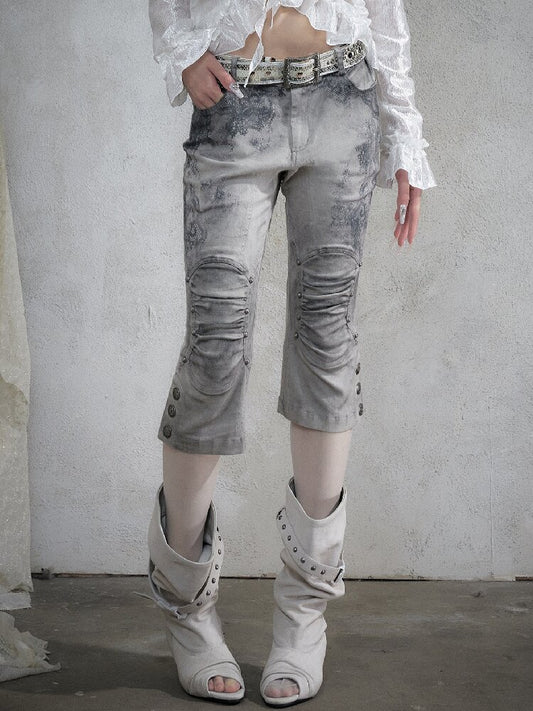 Distressed Lace Print Cropped Pants【s0000017860】