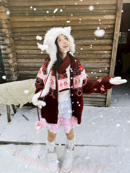 Strawberry Cake Fair Isle Knit Cardigan【s0000014944】