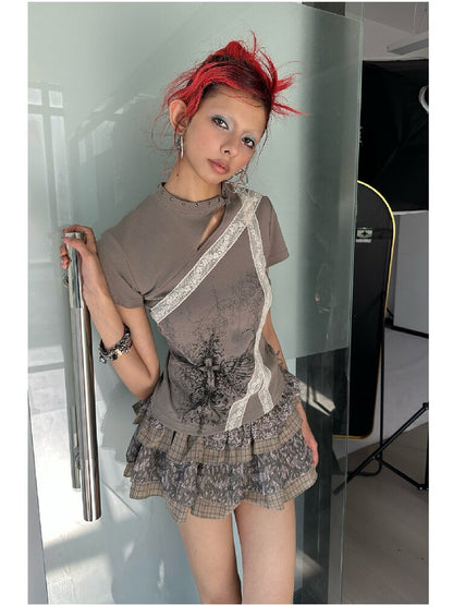 Cross Wing Print Cotton Cheongsam T-Shirt【s0000018064】