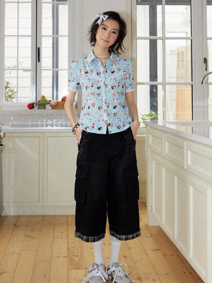 Lace Printed Short Sleeve Shirt【s0000016653】
