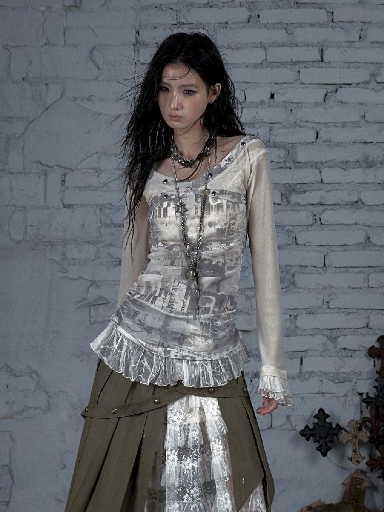 메쉬 스 플라이 싱 슬림 스트레치 긴 슬리브 티셔츠 [S0000011824]