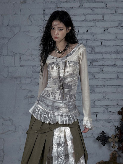 메쉬 스 플라이 싱 슬림 스트레치 긴 슬리브 티셔츠 [S0000011824]