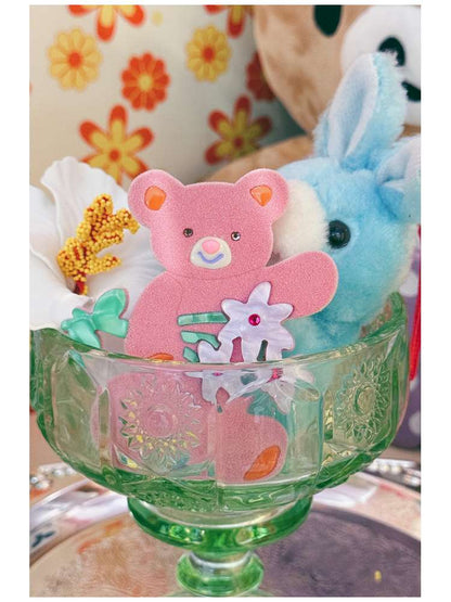 Bear Bouquet Flocked Acrylic Hairpin【s0000014508】