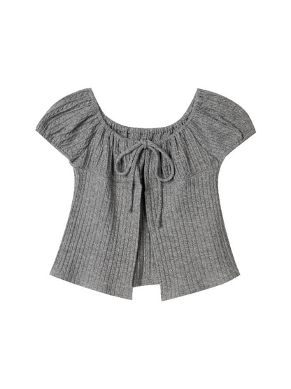 Twisted Cord Puff Sleeve Knit【s0000015883】
