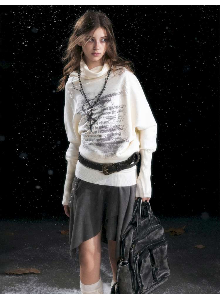 Graffiti Bat Sleeve Pleated Sweater【s0000014669】