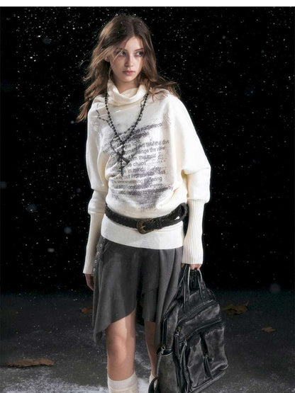 Graffiti Bat Sleeve Pleated Sweater【s0000014669】