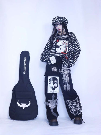 Y2K Punk Print Wide-Leg Jeans【s0000014627】