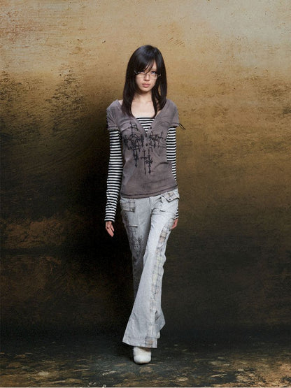 토템 크로스 인쇄 긴 슬리브 티셔츠 [S0000011819]