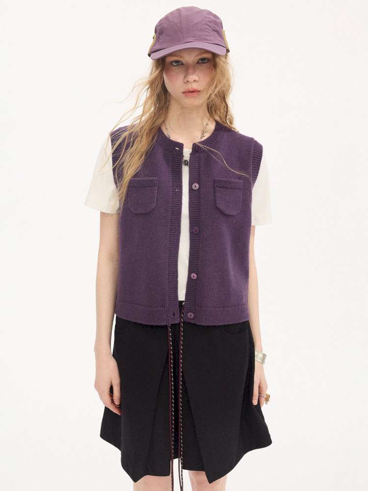 Small Pocket Crew Neck Knit Vest【s0000015404】