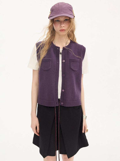 Small Pocket Crew Neck Knit Vest【s0000015404】