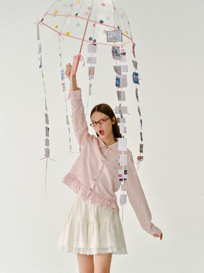 Doll Collar Solid Color Bow Flutter Shirt【s0000011963】