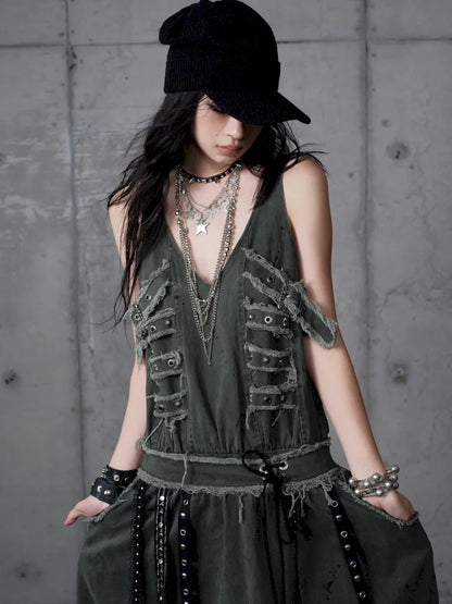 Workwear Vest-Style Maxi Dress【s0000013941】
