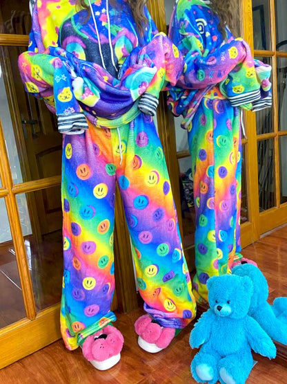 Y2K Niche Color Smiley Face Fleece Slacks【s0000014635】