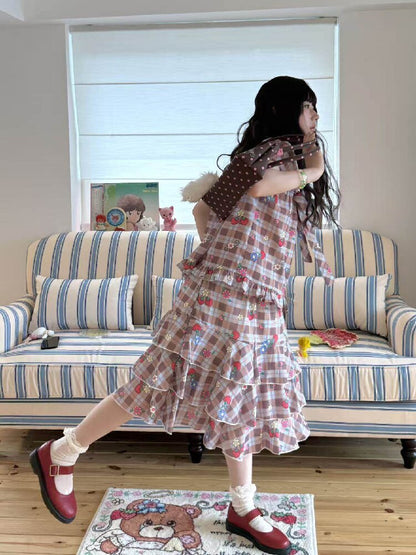 Strawberry Plaid Print Loose Shirt【s0000017511】