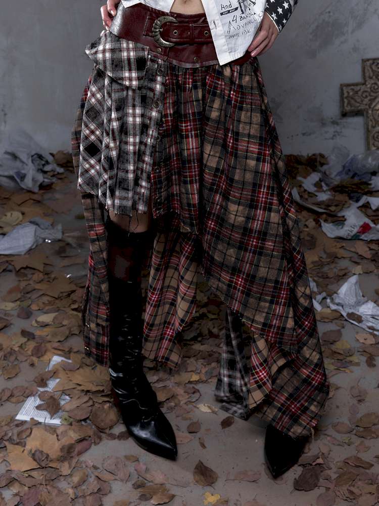 Patchwork Plaid Shirt Dress Skirt【s0000014473】