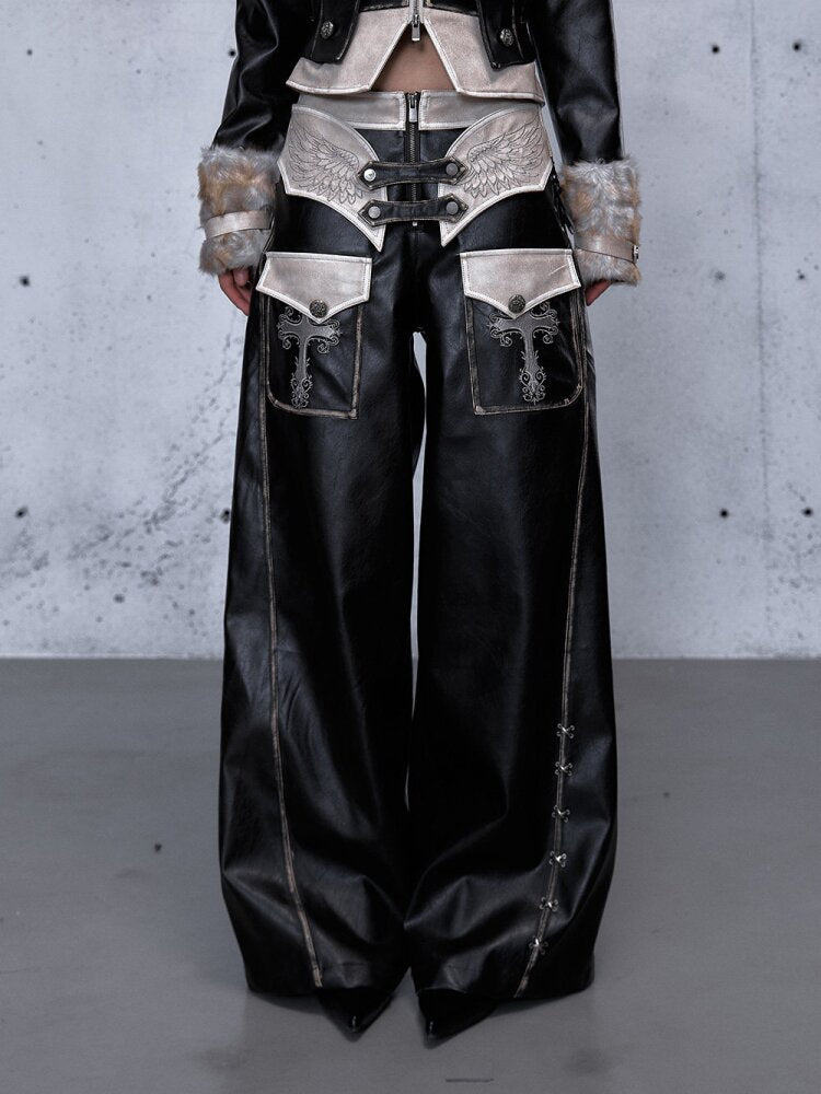 Fake Two Pieces Leather Trousers【s0000015542】
