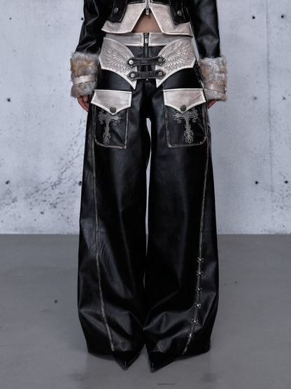 Fake Two Pieces Leather Trousers【s0000015542】