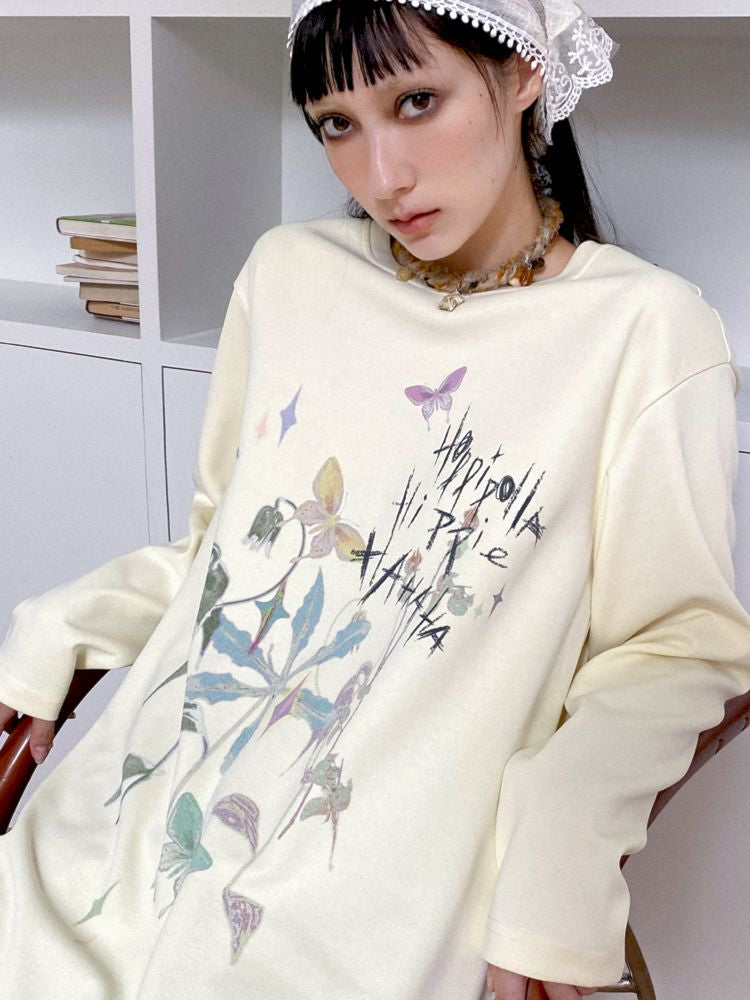 Printed Loose Casual Long Sleeve T-Shirt Dress [S0000010098]