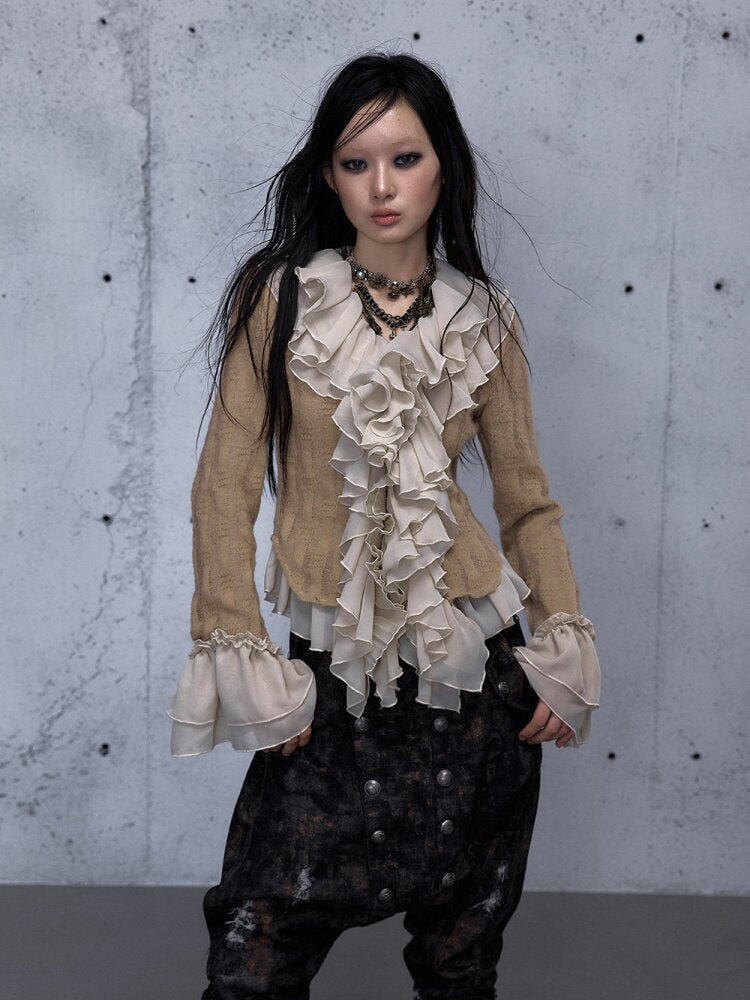 Ruffled Chiffon Flared Cardigan【s0000015548】