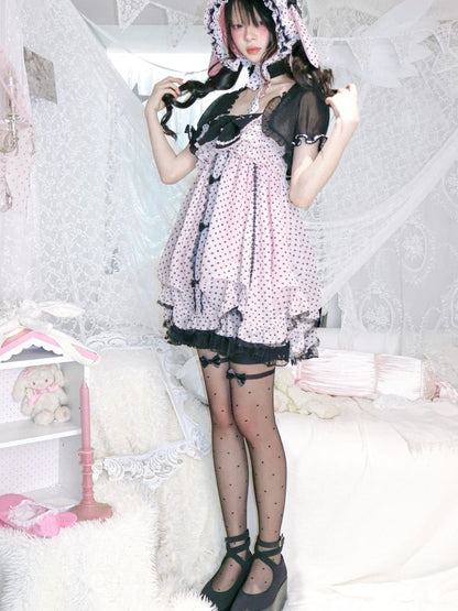 Polka dot strapless dress/chiffon bow jacket【s0000012689】
